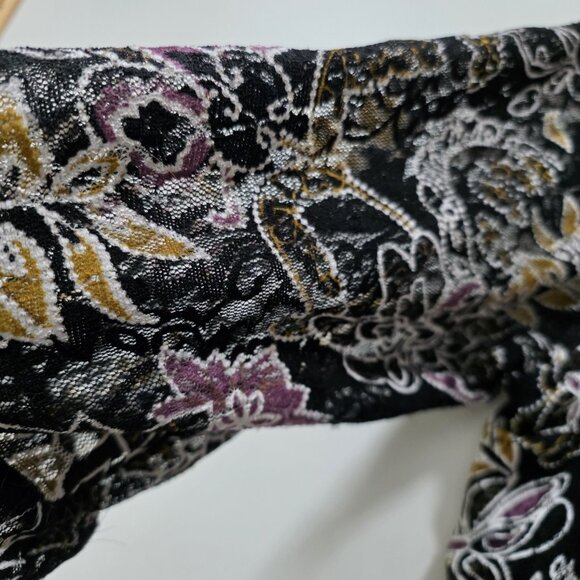 Canda C&A Top Womens L Black Floral Lined 3/4 Sheer Sleeves Lagenlook Whimsigoth - Picture 12 of 15